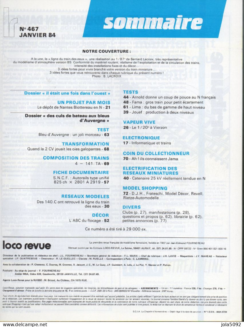 LOCO REVUE N° 467 - Janvier 1984 - Bahnwesen & Tramways