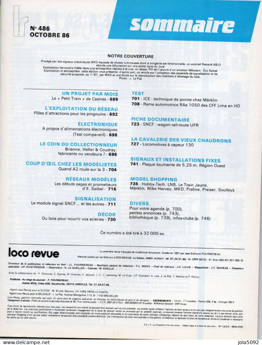 LOCO REVUE N° 486 - Octobre 1986 - Railway & Tramway