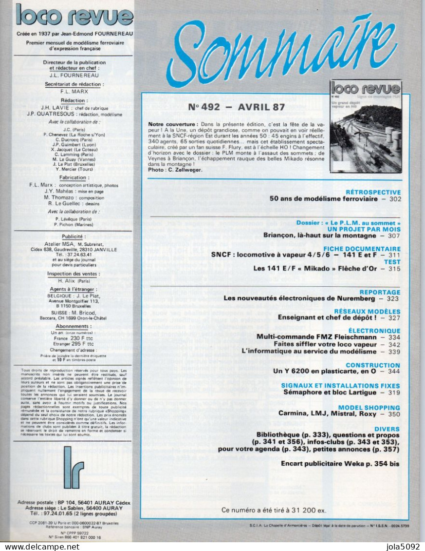 LOCO REVUE N° 492 - Avril 1987 - Bahnwesen & Tramways