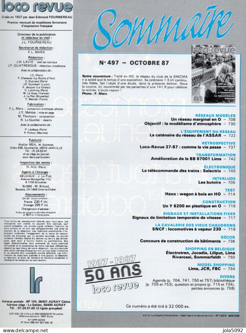 LOCO REVUE N° 497 - Octobre 1987 - Ferrovie & Tranvie