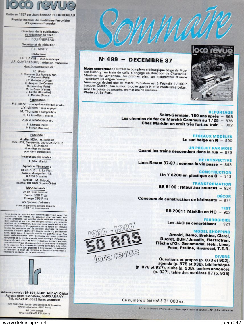 LOCO REVUE N° 499 - Décembre 1987 - Chemin De Fer & Tramway
