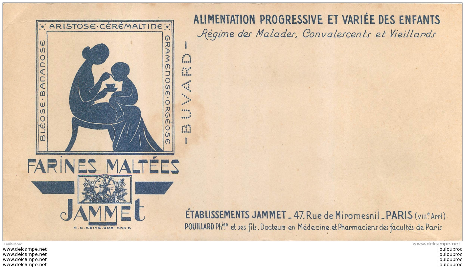 BUVARD JAMMET FARINES MALTEES  47 RUE DE MIROMESNIL PARIS VIII  POUILLARD PHARMACIEN - Leche