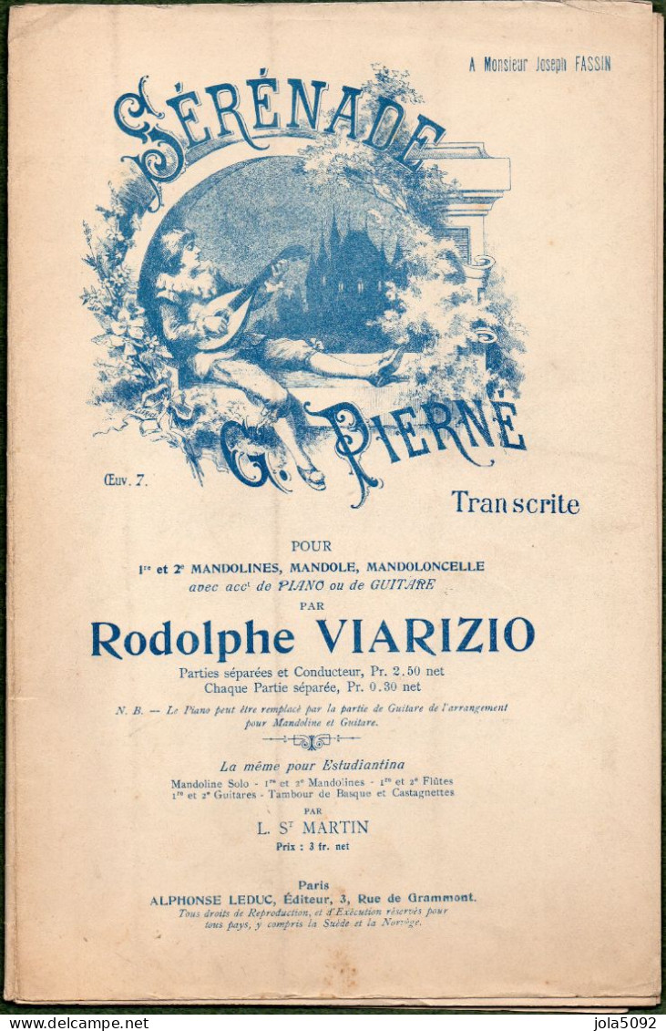 Sérénade - G. PIERNE - Transcrite Pour Mandolines Par Rodolphe VIARIZIO - Partitions Musicales Anciennes