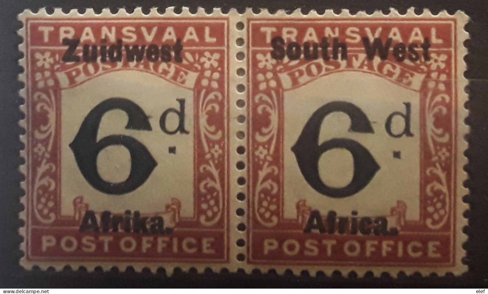 SOUTH WEST AFRICA 1923 Postage Due , Paire Surcharge  Se Tenant Yvert 20 - 23 , 6 Pence Brun Rouge / Noir Neuve * MH TB - Afrique Du Sud-Ouest (1923-1990)