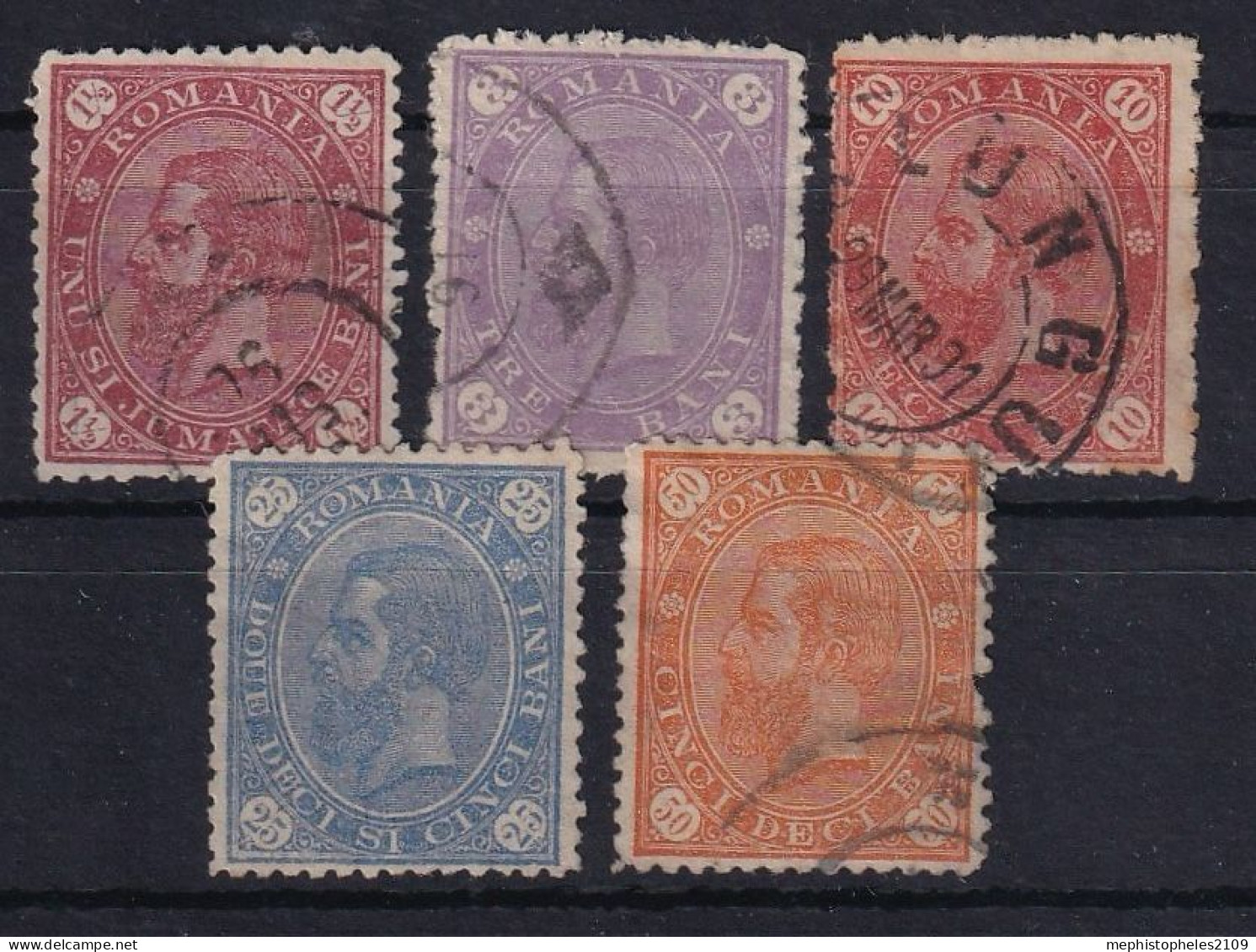 ROMANIA 1890 - Canceled - Sc# 94, 95, 97, 99, 100 - Used Stamps