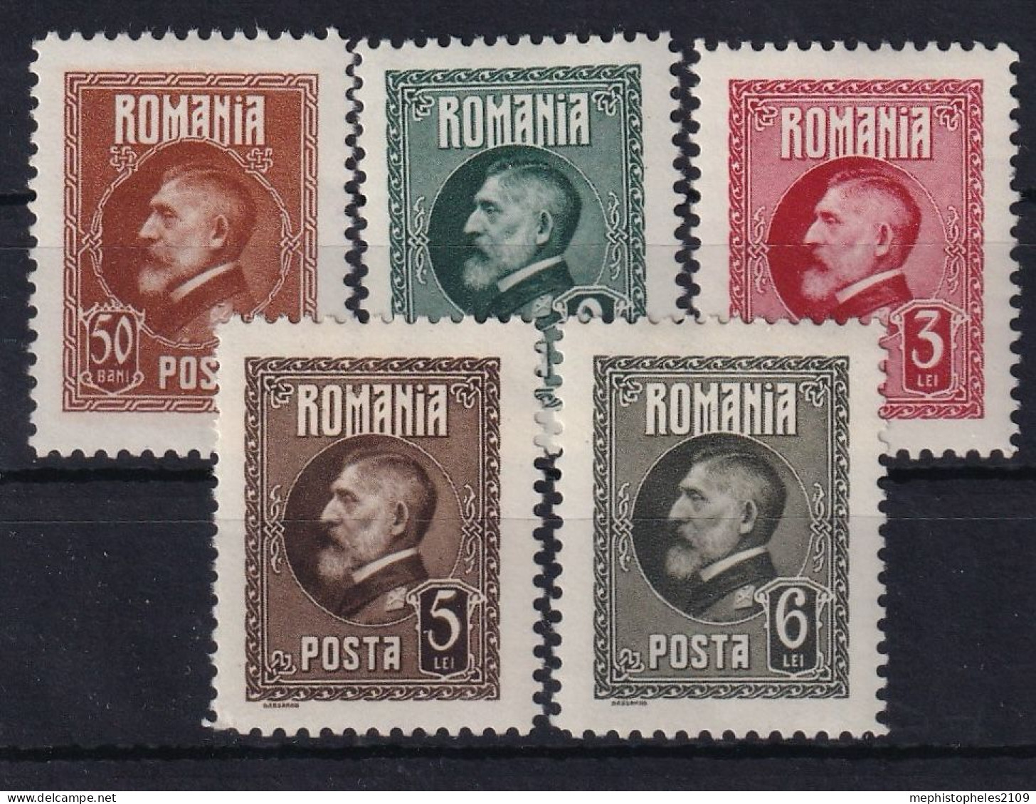 ROMANIA 1926 - MLH - Sc# 293, 295, 296, 297, 298 - Unused Stamps