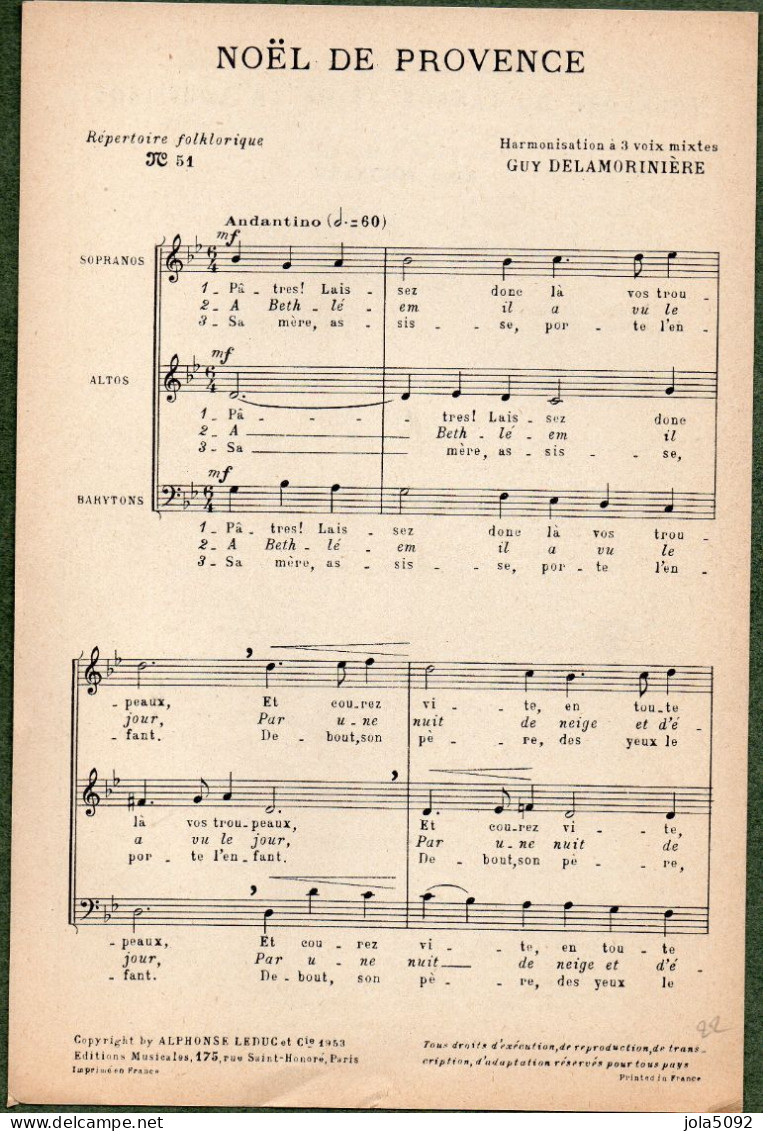 Répertoire Folklorique N° 51 - Noël De Provence - Harmonisation Guy DELAMORINIERE - Spartiti