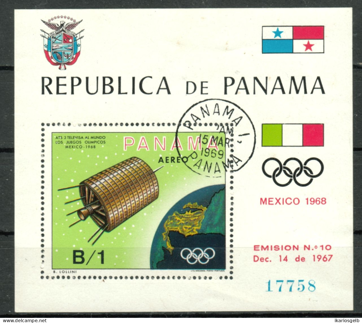 PANAMA 1967 Block Zu Olympiade Mexiko 1968 Bedarfs-o 1969 - Panama