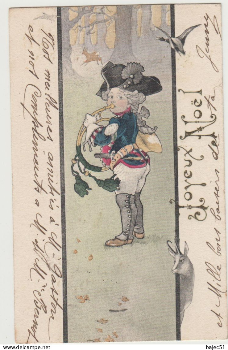 Illustrateur Art Nouveau Type Vienne BRW 10435 Joyeux Noel Enfant Chasse à Courre écrite En 1905 - Avant 1900