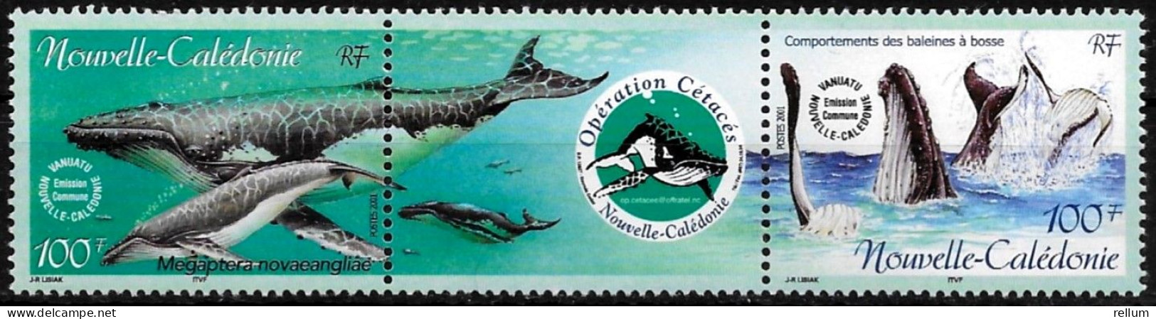 Nouvelle Calédonie 2001 - Yvert Et Tellier Nr. 844/845 Bande Avec Vignette Centrale - Michel Nr. 1238/1239 Str. ** - Unused Stamps