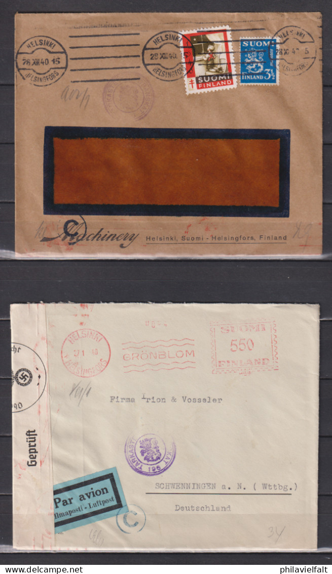 Finnland 1940/41 Auslandsbrief Helsinki Nach Deutschland Alle Mit Doppelzensuren, 4 Briefe 2x Luftpost - Covers & Documents