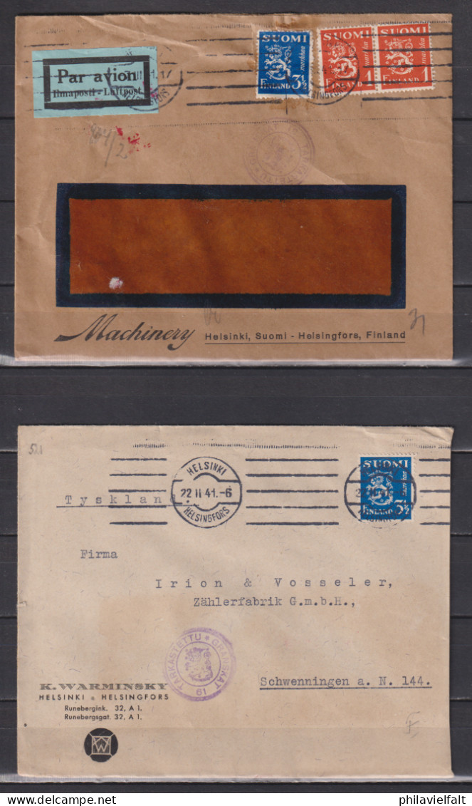 Finnland 1940/41 Auslandsbrief Helsinki Nach Deutschland Alle Mit Doppelzensuren, 4 Briefe 2x Luftpost - Covers & Documents