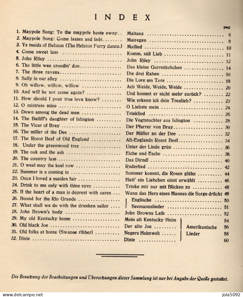 PARTITION - ENGLISCHE Und NORDAMERIKANISCHE VOLKSLIEDER - HEINRICH MÖLLER - Edition SCHOTT - Partitions Musicales Anciennes