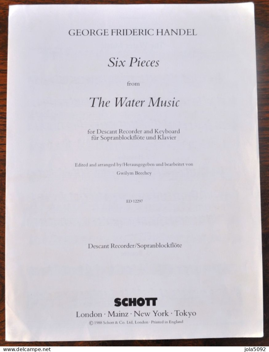 PARTITION - Six Pieces From THE WATER MUSIC Pour PIANO - HANDEL - Partitions Musicales Anciennes