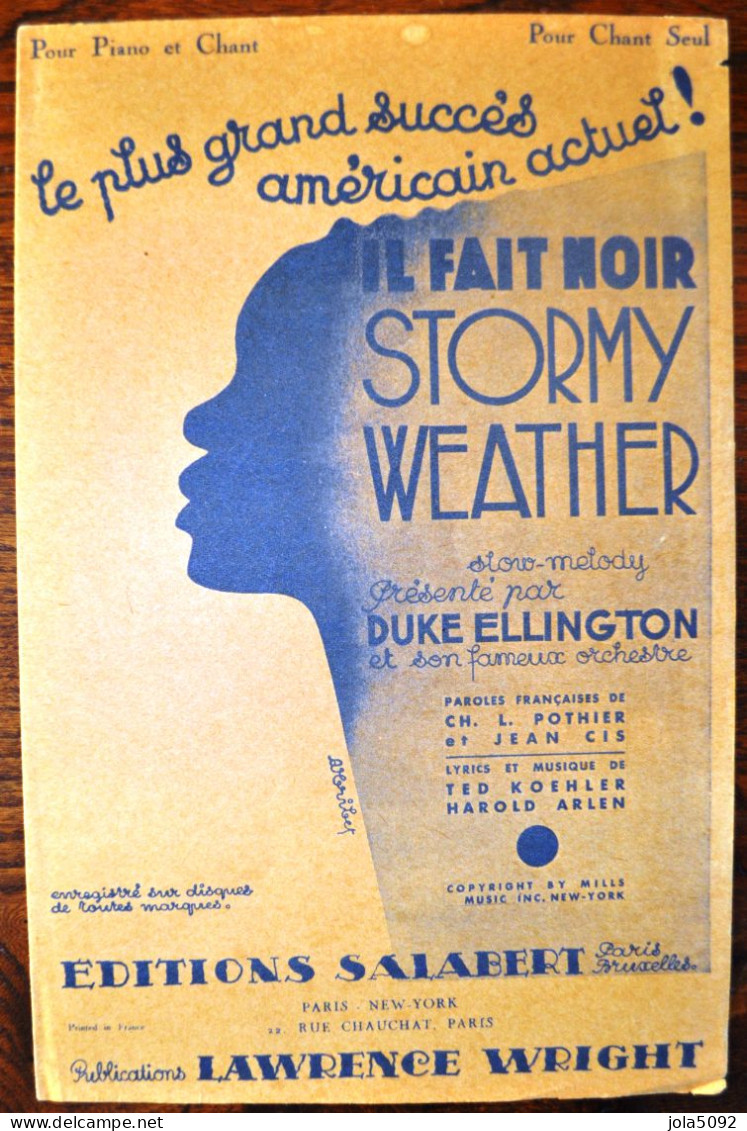 PARTITION - STORMY WEATHER - DUKE ELLINGTON - Editions SALABERT - Spartiti