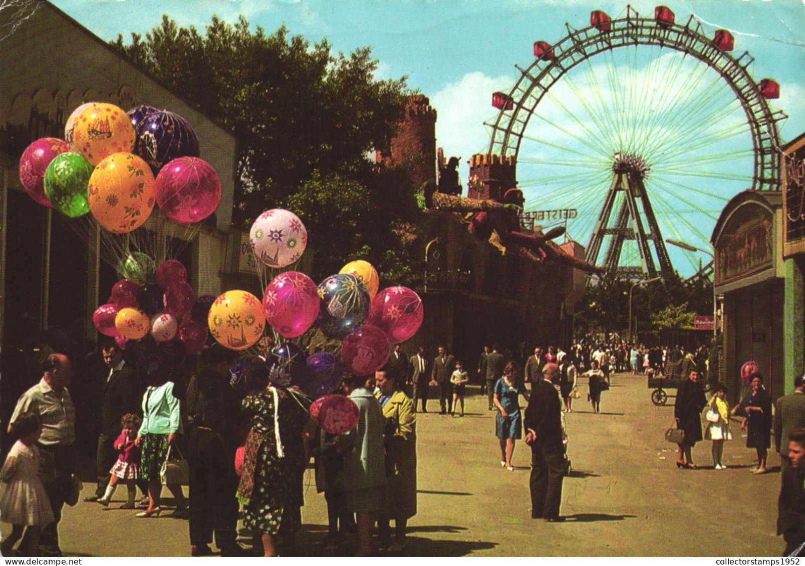 VIENNA, PRATER, GIANT WHEEL, ARCHITECTURE, BALLOON, CHILDREN, AMUSEMENT PARK, AUSTRIA, POSTCARD - Prater