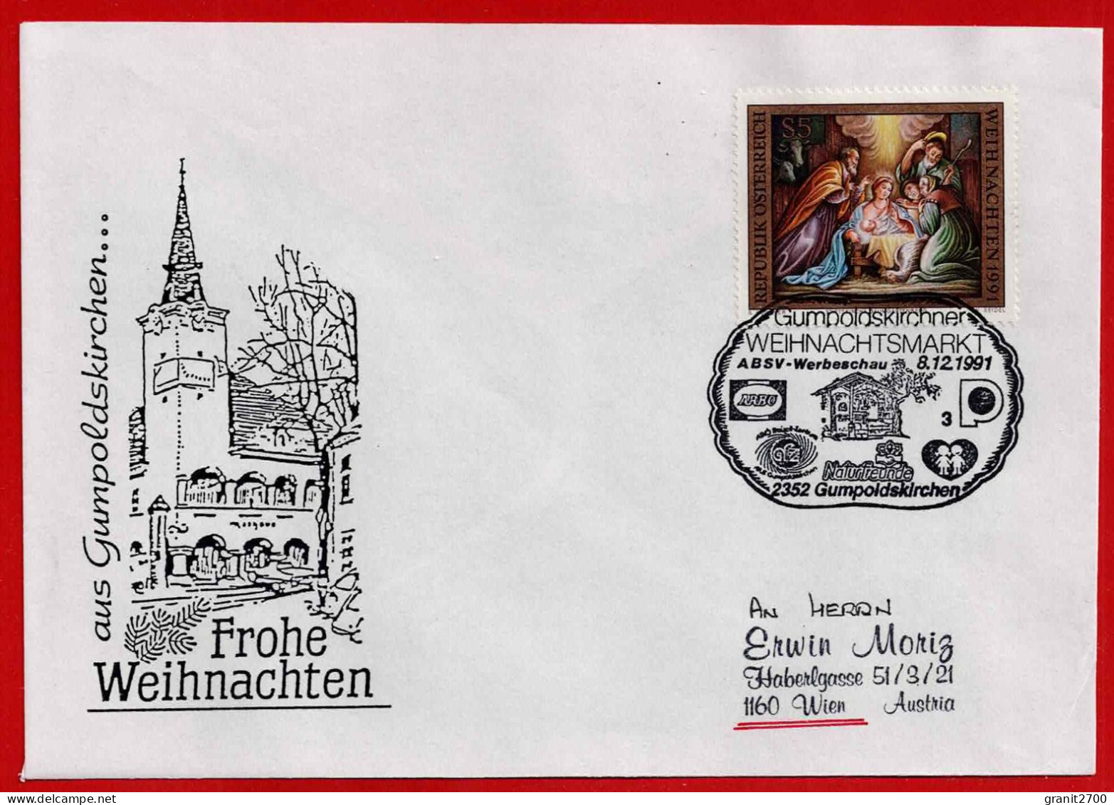 Brief Mit Stempel Gumpoldskirchen - Gumpoldskirchner Weihnachtsmarkt 1991  Vom 8.12.1991 - Brieven En Documenten