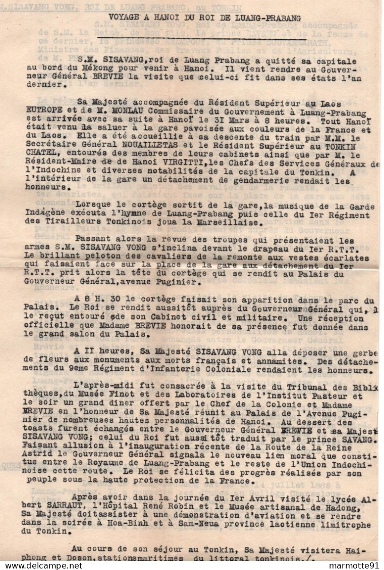 VOYAGE A HANOÏ DU ROI SISAVANG DU LUANG PRABANG  ARMEE FRANCAISE INDOCHINE INDOCHINA  CEFEO PROPAGANDE - Documenti