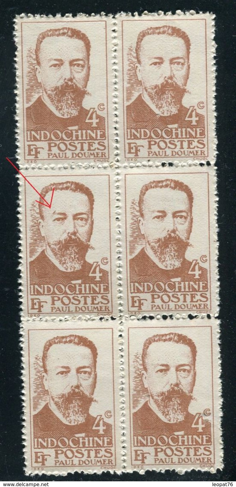 Indochine - Variété Cicatrice Au Sourcil Dans Un Bloc De 6 , Neufs Sans Gomme émis Ainsi  - Ref V 303 - Unused Stamps