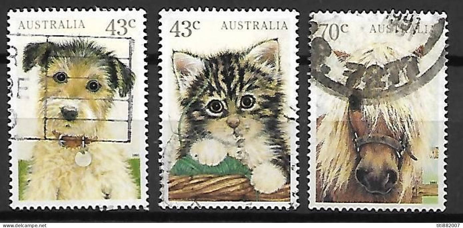 AUSTRALIE   -  1991 .  Chien, Chat, Cheval. - Used Stamps