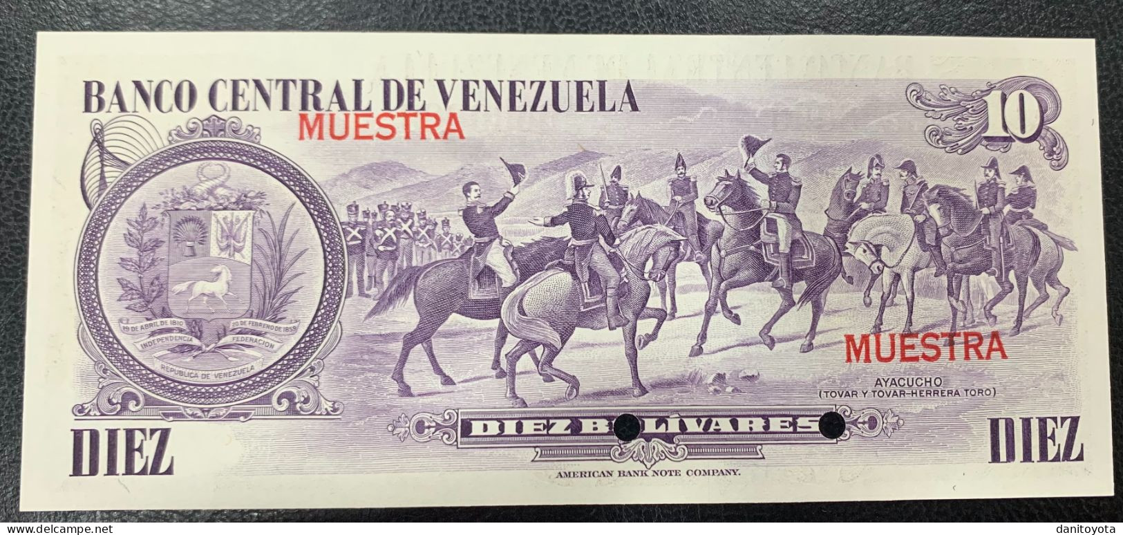 VENEZUELA. 10 BOLIVARES 29 ENERO 1980. SOBRECARGA MUESTRA, SIN CIRCULAR - Venezuela