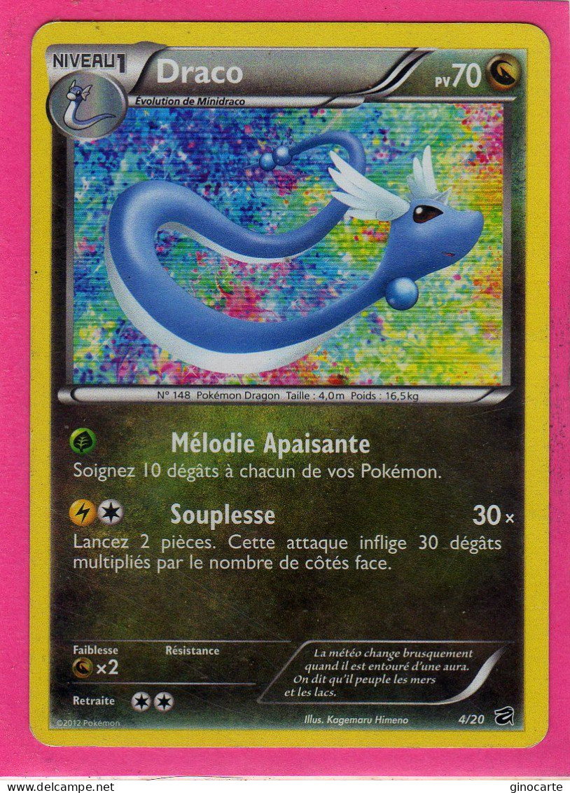 Carte Pokemon Francaise 2012 Noir Et Blanc Coffre Dragons 4/20 Draco 70pv Holo Occasion - Noir & Blanc