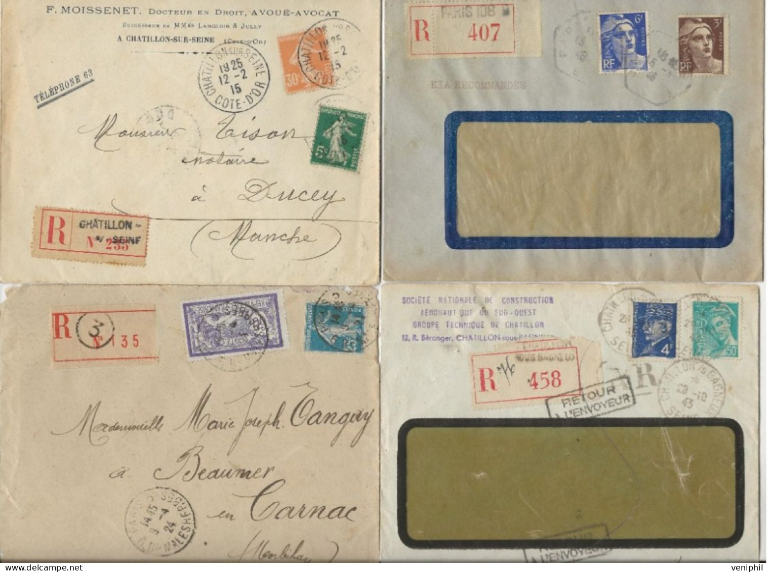 LOT DE 4 LETTRES RECOMMANDEES  AFFRANCHISSEMENTS ET OBLITERATIONS DIVERSES  ANNEES  1915-1943 - Mechanical Postmarks (Other)