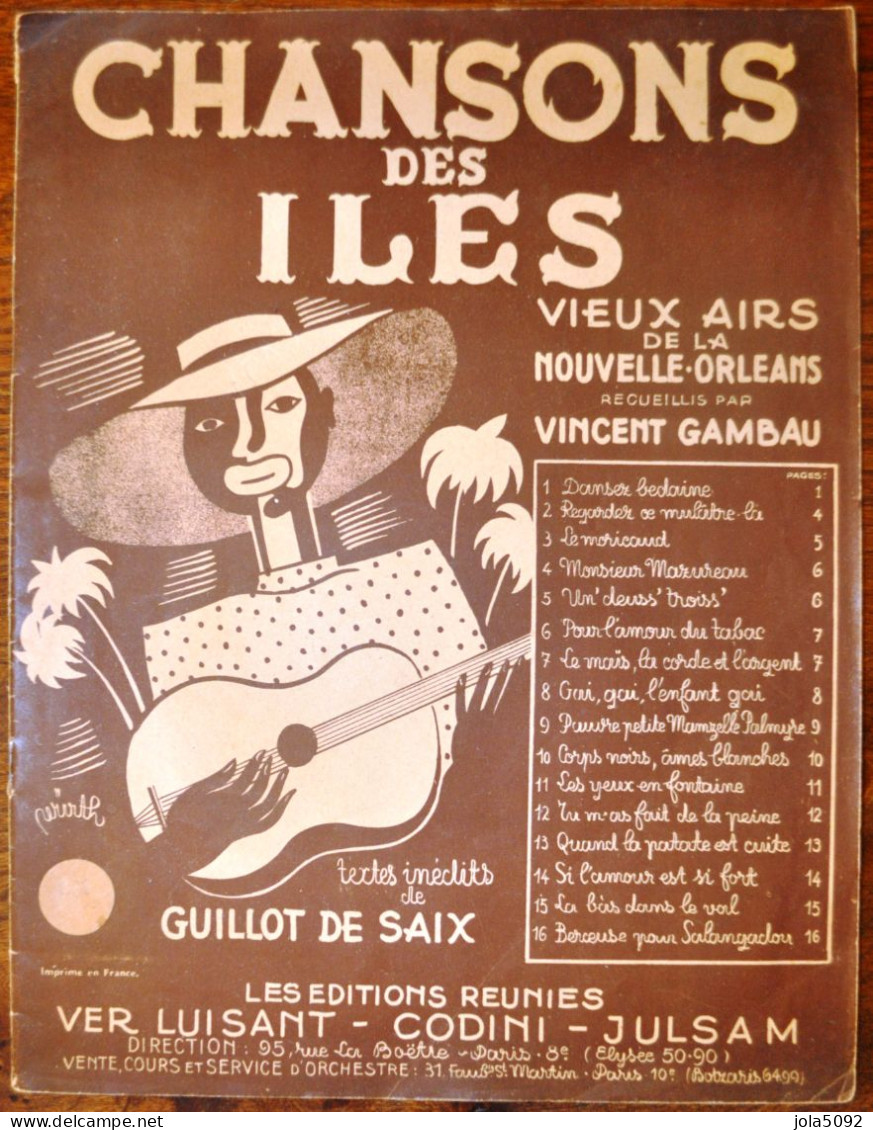 PARTITION - Chansons Des Iles - Airs De La Nouvelle-Orléans Pour PIANO - Partitions Musicales Anciennes