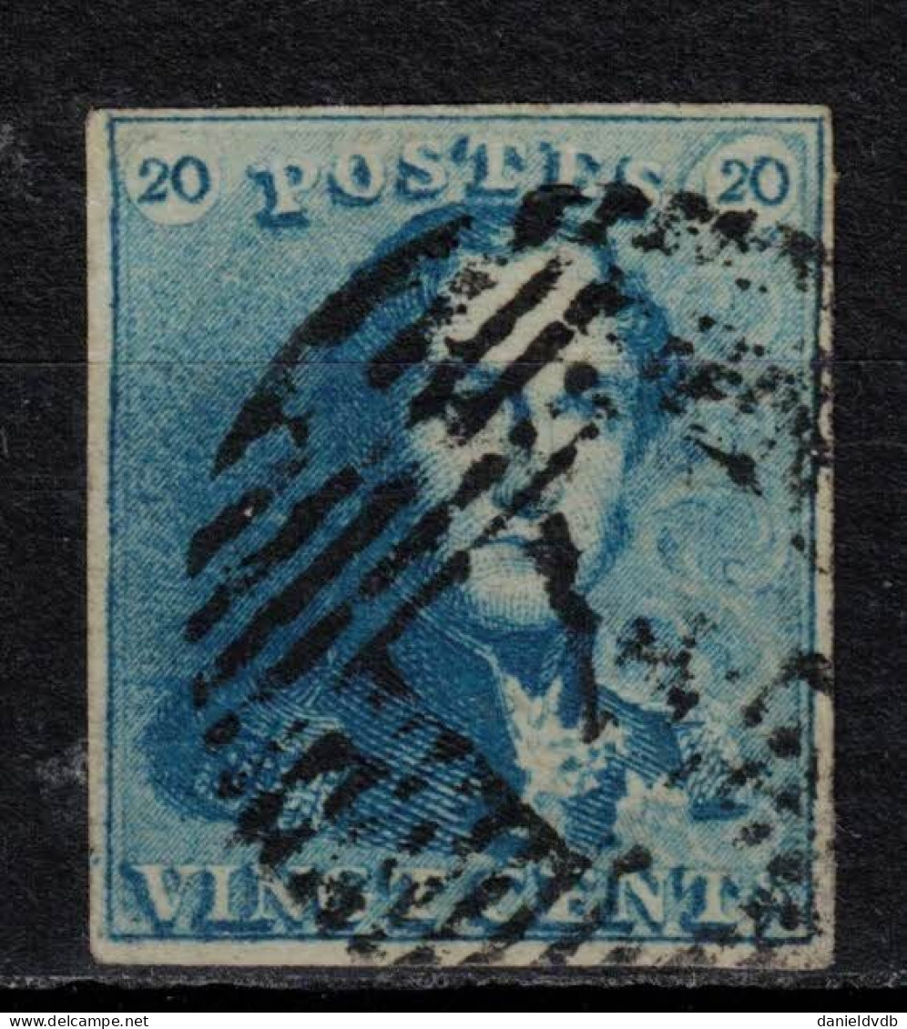 Belgique Léopold Ier N° 2 Belle Nuance Bleu Verdâtre 4 Marges Oblitéré P4 - 1849 Epaulettes