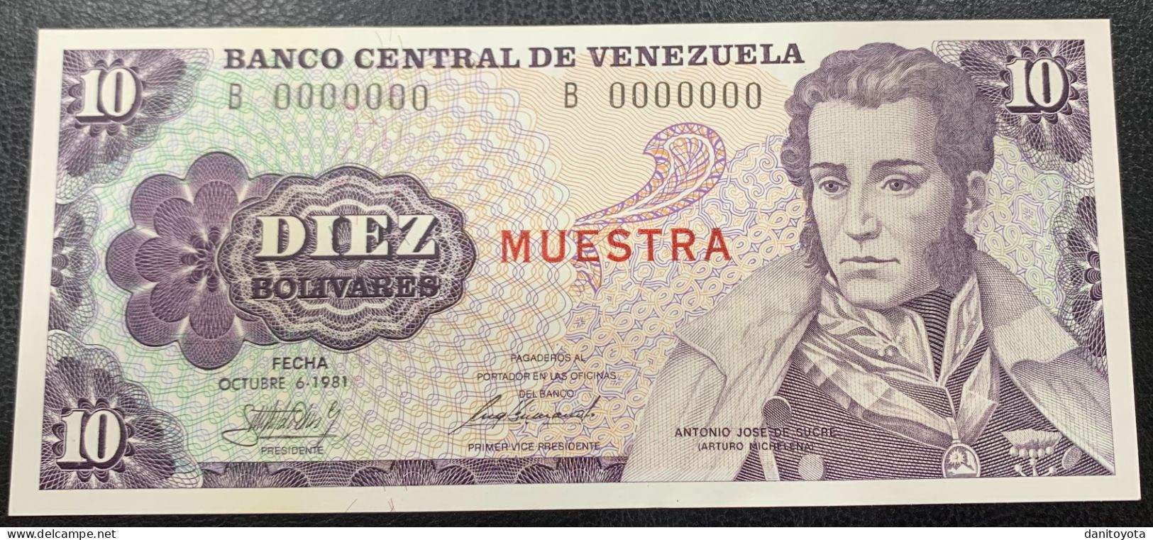 VENEZUELA. 10 BOLIVARES 6 OCTUBRE 1981. SOBRECARGA MUESTRA, SIN CIRCULAR. - Venezuela