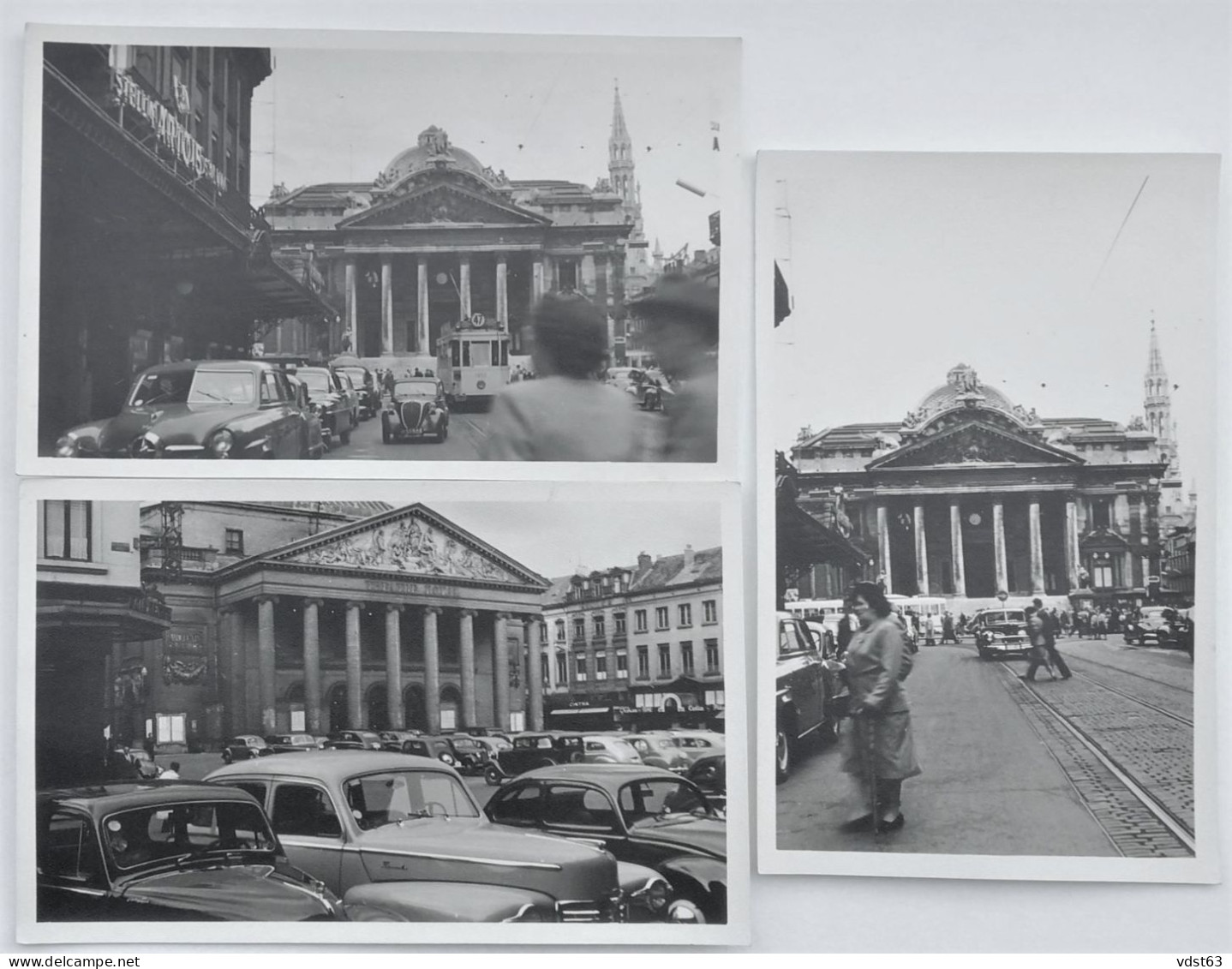 3 X Photo : Bruxelles BOURSE Rue ORTS Tram 47 - Voitures Anime - Ca 1955 - Brussel Beurs Tramway Foto - Lanen, Boulevards