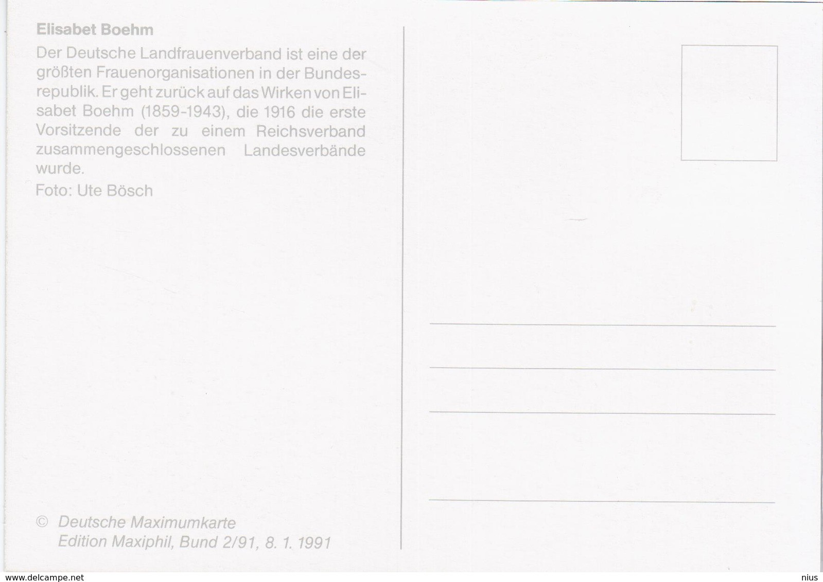 Germany Deutschland 1991 Maximum Card, Elisabet Boehm, German Feminist, Writer, Berlin - 1981-2000