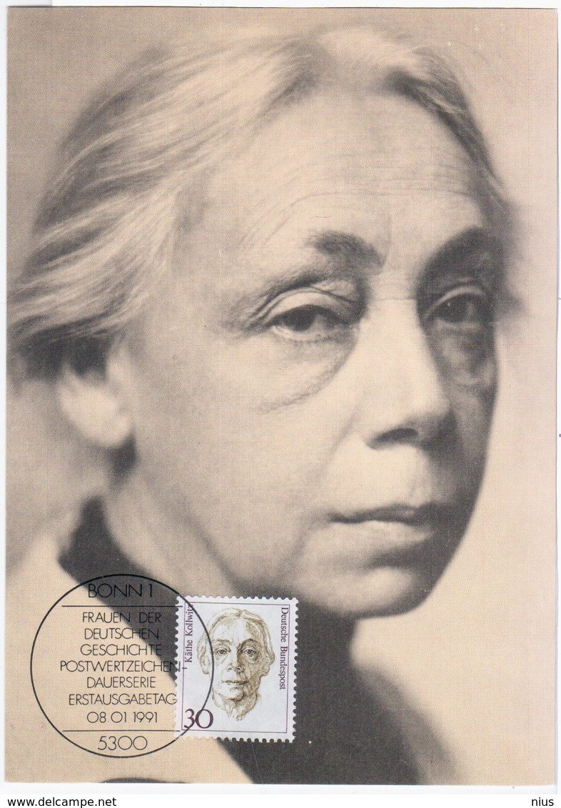 Germany Deutschland 1991 Maximum Card, Kathe Kollwitz, Painter Artist, Bonn - 1981-2000