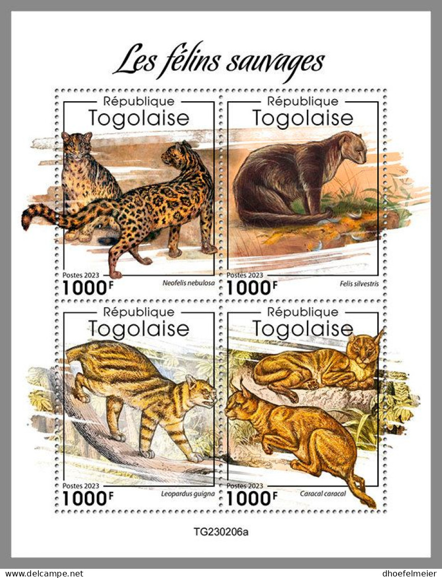 TOGO 2023 MNH Wild Cats Wildkatzen M/S – IMPERFORATED – DHQ2414 - Big Cats (cats Of Prey)