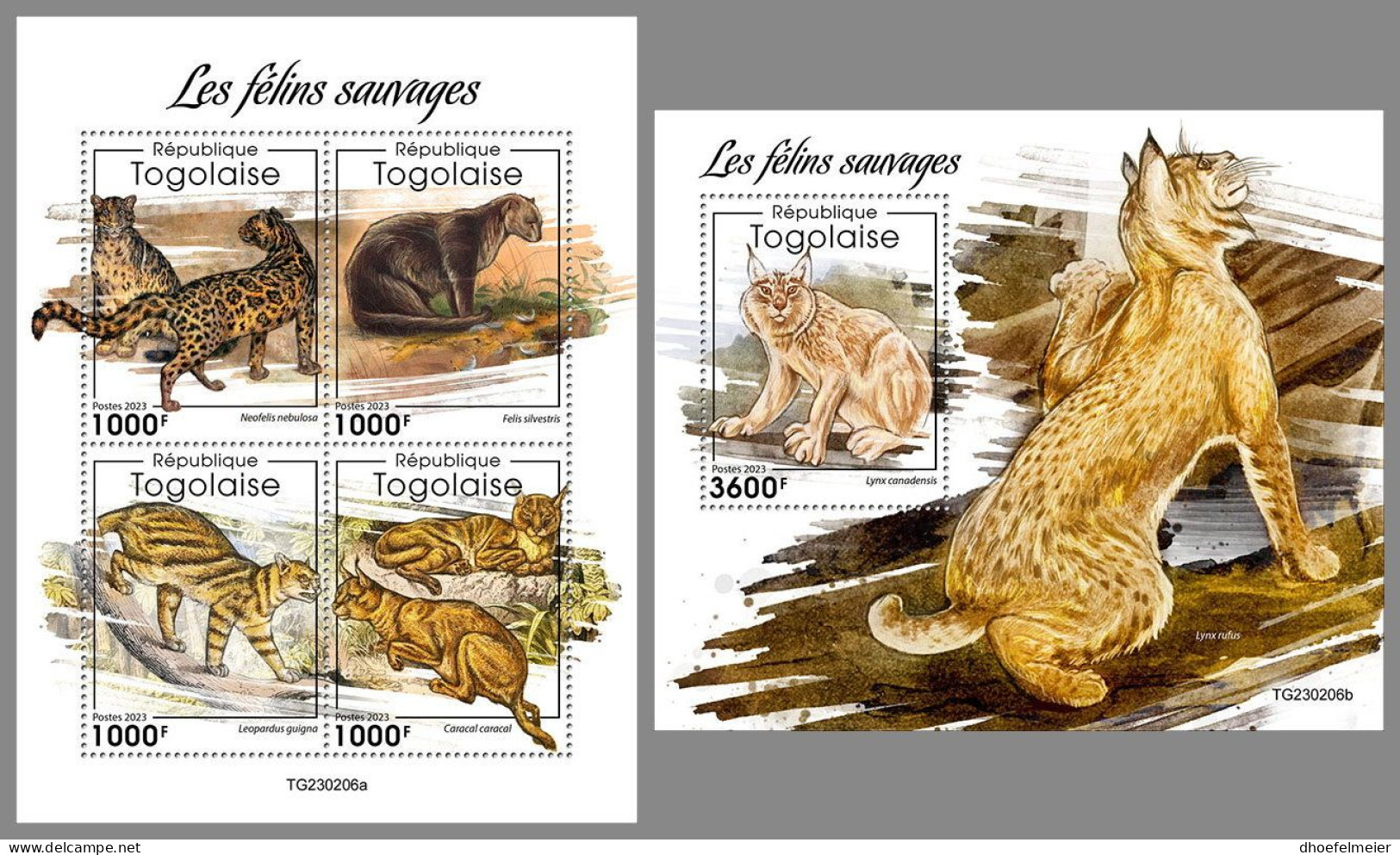 TOGO 2023 MNH Wild Cats Wildkatzen M/S+S/S – IMPERFORATED – DHQ2414 - Big Cats (cats Of Prey)