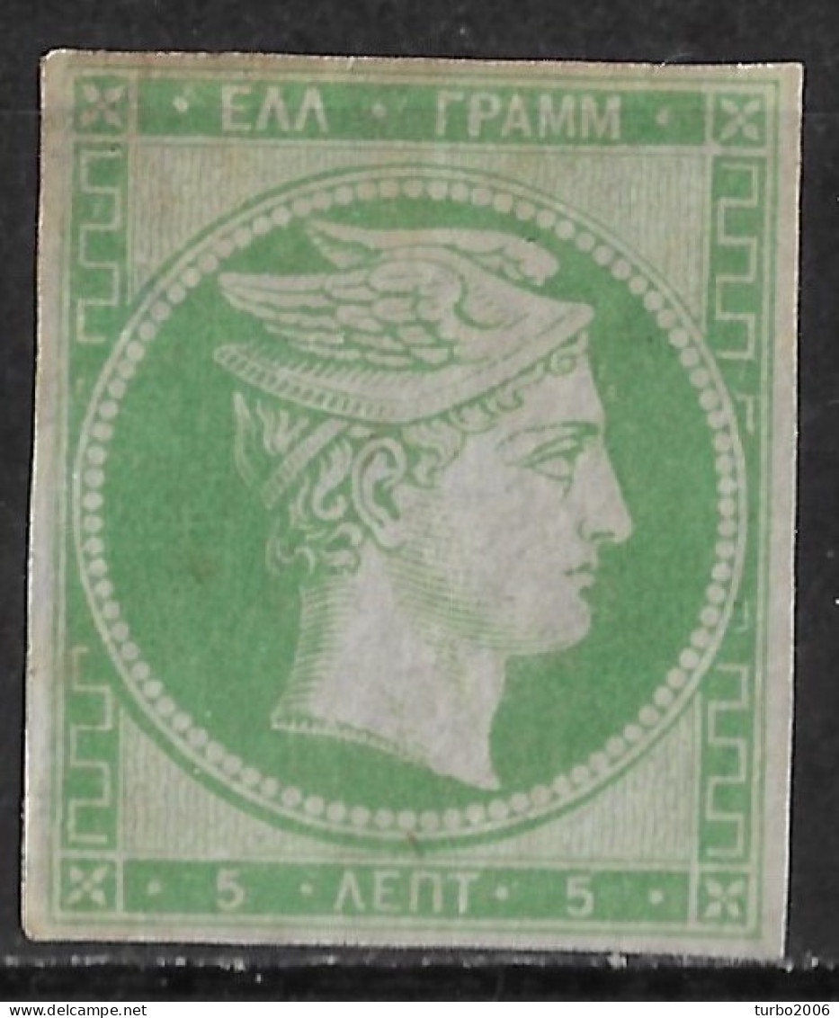 GREECE 1861 Large Hermes Head Paris Print 5 L Yellow Green  Vl. 3 MH - Unused Stamps