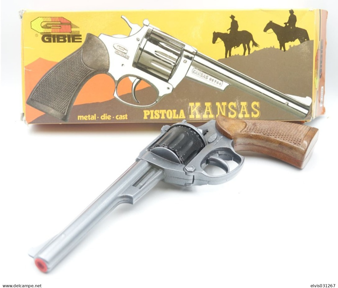 Vintage TOY GUN : Gibie Kansas MIB IN BOX L=25cm - 19??s - Spain - Keywords : Cap Gun - Cork - Revolver - Pistol - Decorative Weapons