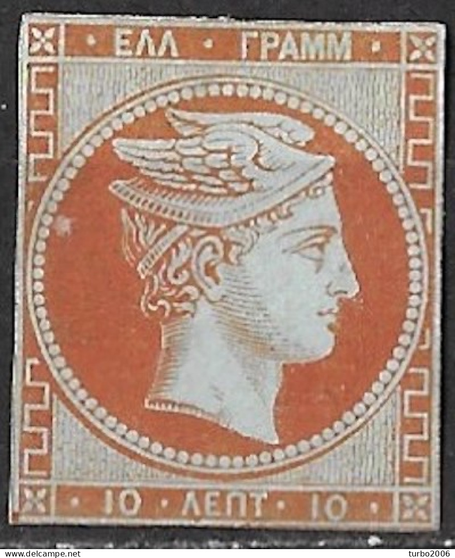 GREECE 1861 Large Hermes Head Paris Print 10 L Orange / Blue Large CN Vl. 7 MNG - Neufs