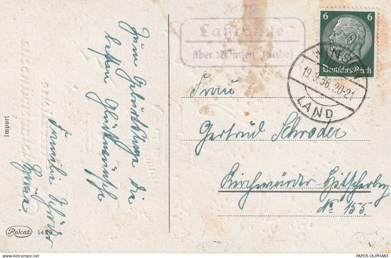 2090 WINSEN / Luhe, Postgeschichte, Landpoststempel "Laßrönne über Winsen", 1936 - Winsen