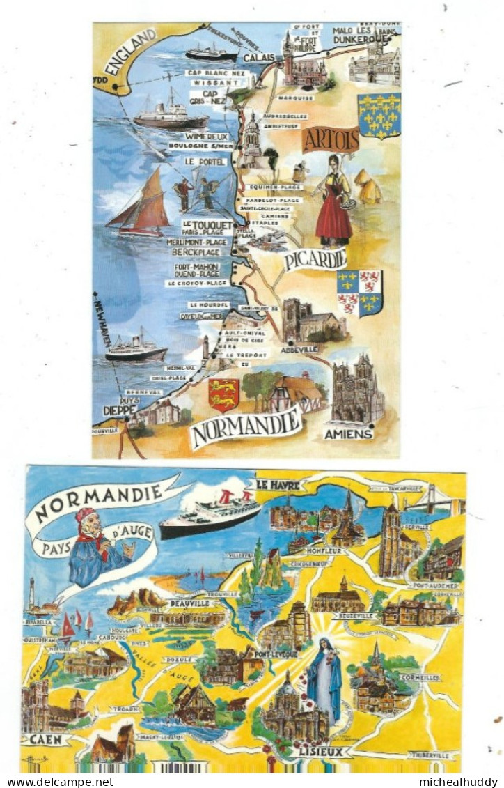 2   POSTCARDS MAPS NORMANDIE - Maps