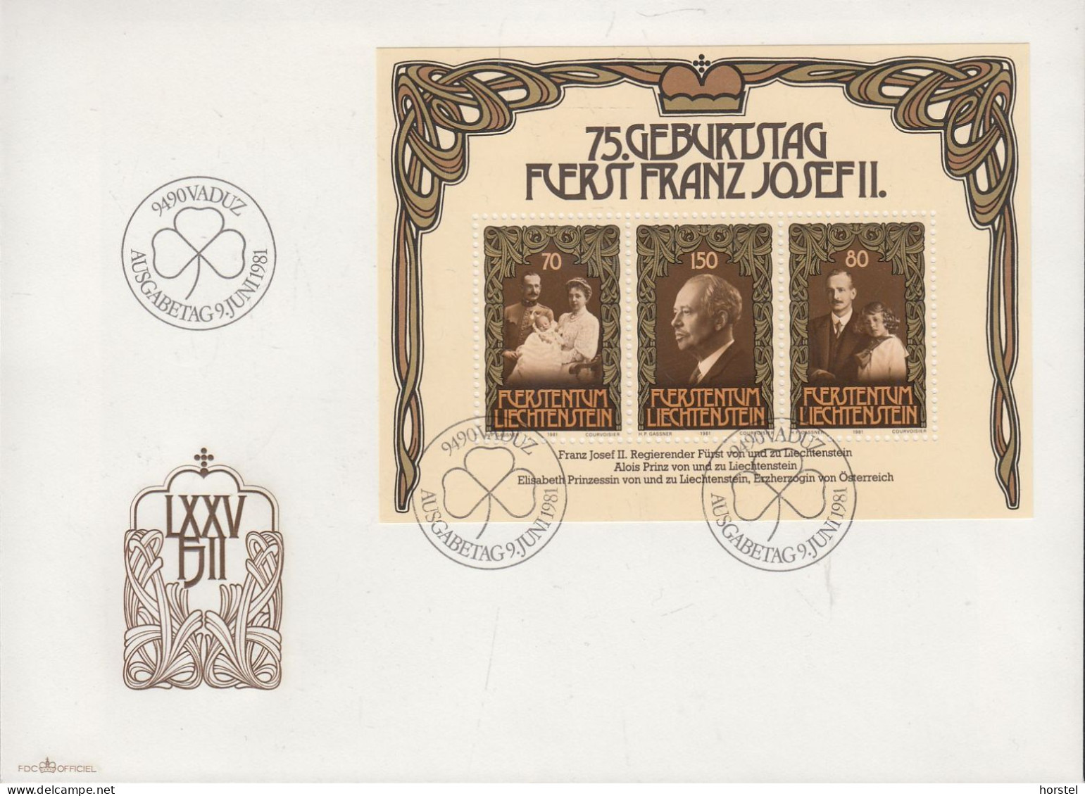 Liechtenstein - FDC Mi. 770-72  - 75. Geburtstag Von Fürst Franz Josef II. - Block 11 - FDC