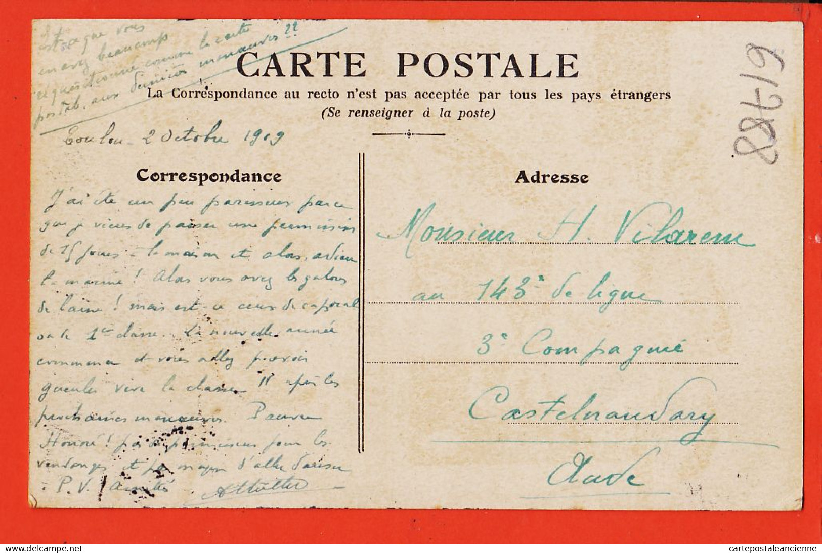 17424 / ⭐ Henri GERVESE Blessé Pour Rire 1909 à VILAREM 143è Ligne Castelnaudary Edit ANCRE Toulon Place Armes - Gervese, H.
