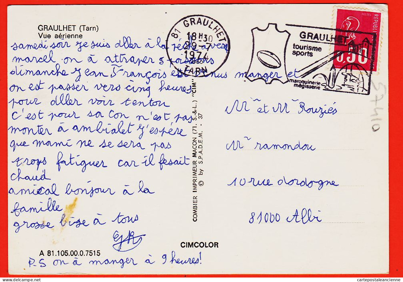 17350 / ⭐ GRAULHET 81-Tarn Vue Générale Aérienne 1974 à ROUZIES Chez RAMONDOU 10 Rue Dordogne Albi / CIM COMBIER  - Graulhet
