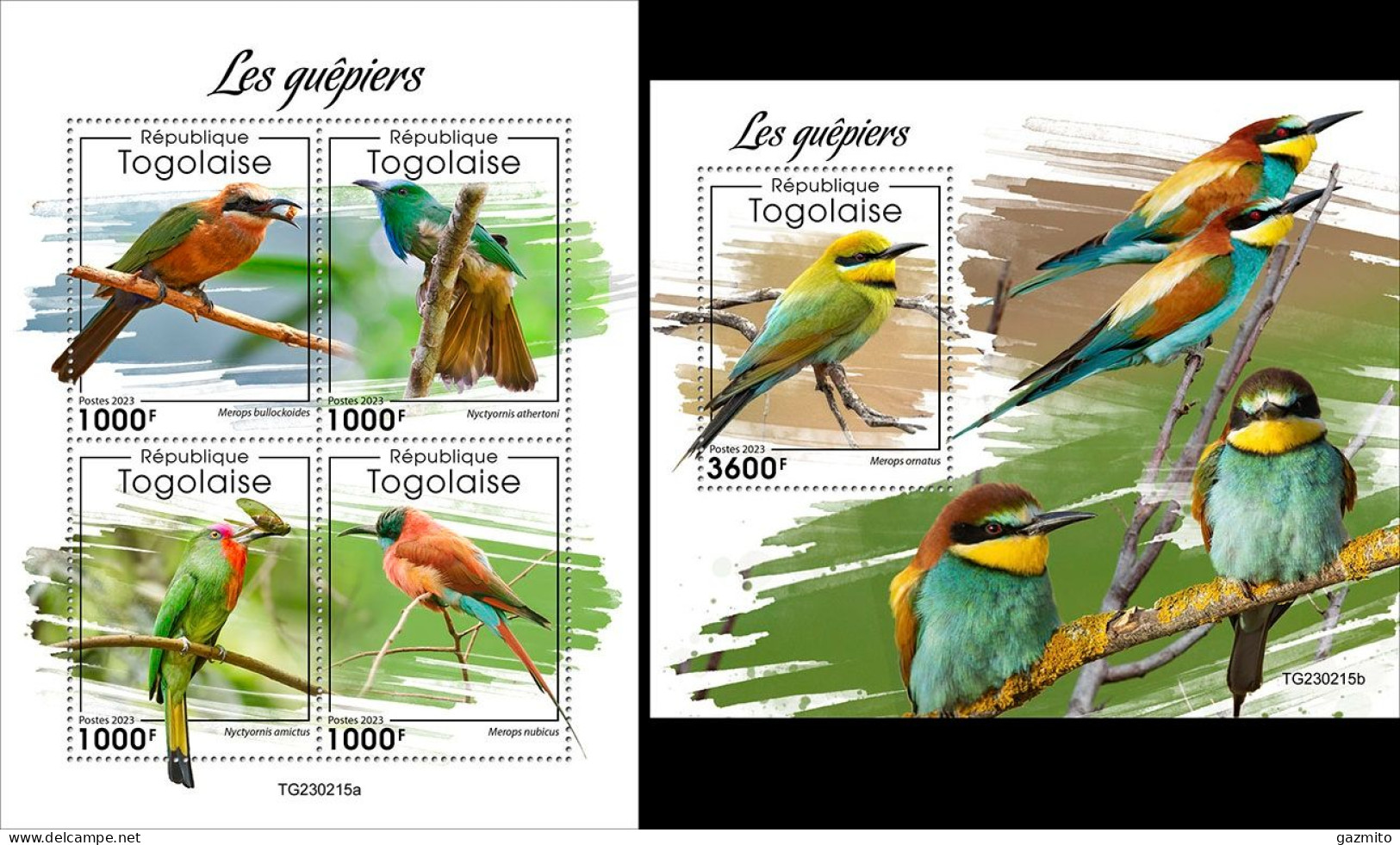 Togo 2023, Animals, Bee-eaters, 4val In BF +BF - Songbirds & Tree Dwellers