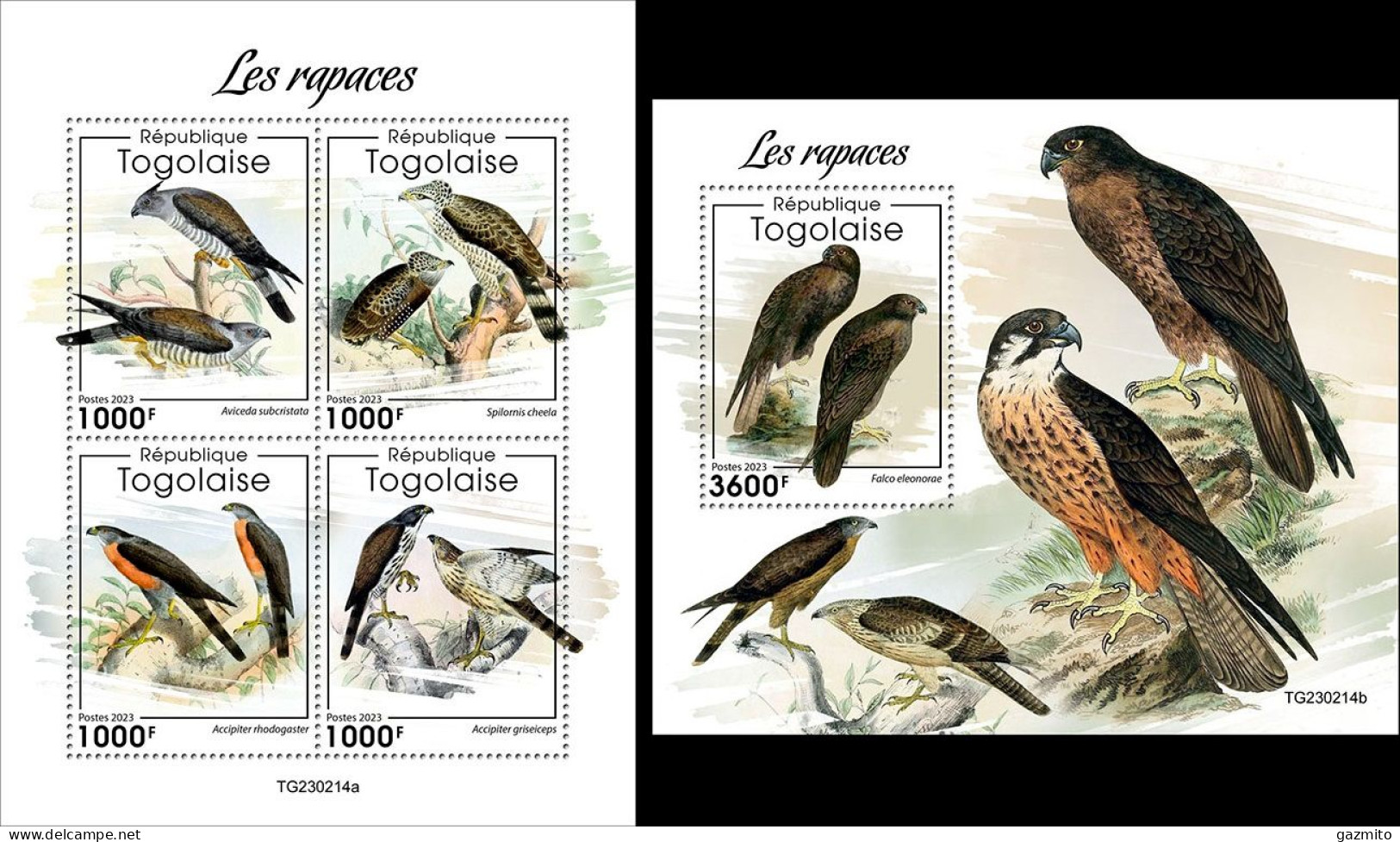 Togo 2023, Animals, Birds Of Prey, 4val In BF +BF - Eagles & Birds Of Prey