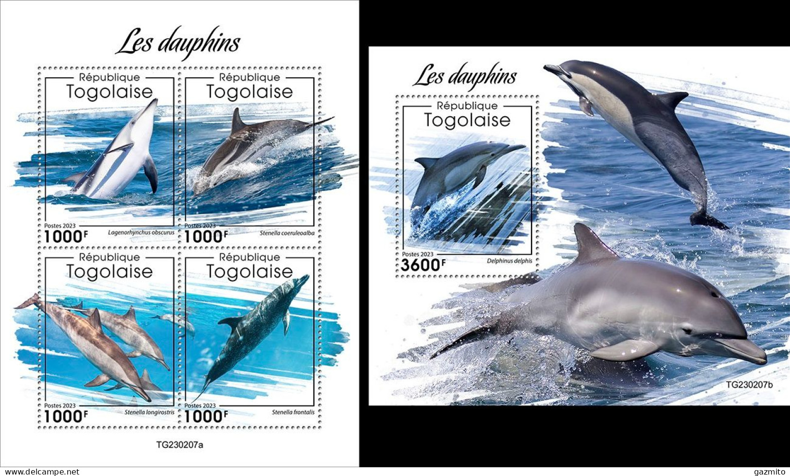 Togo 2023, Animals, Dolphins, 4val In BF +BF - Dolphins