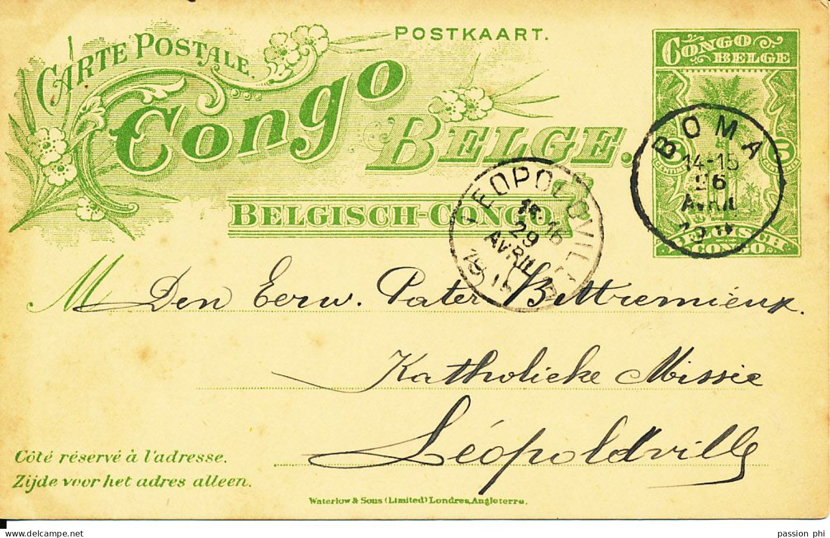 TT BELGIAN CONGO INLAND SBEP 38 FROM BOMA 26.04.1915 TO LEO. - Entiers Postaux