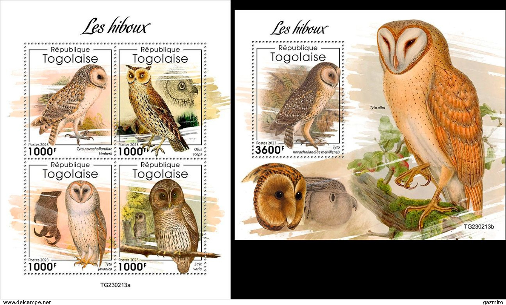 Togo 2023, Animals, Owls, 4val In BF +BF - Owls