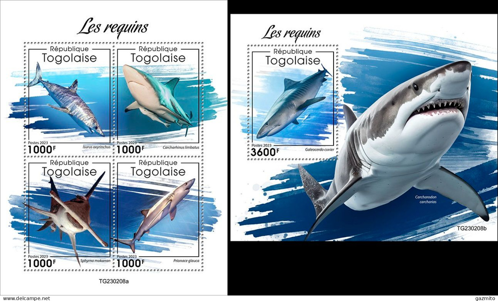 Togo 2023, Animals, Sharks, 4val In BF +BF - Autres & Non Classés