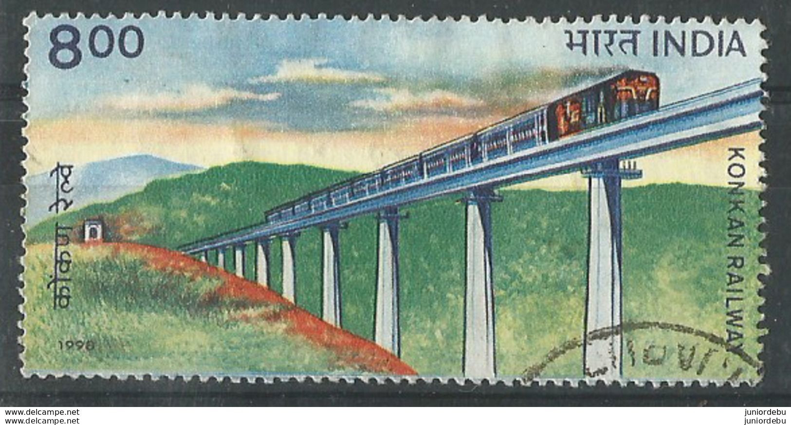 India - 1998- Konkan Railways  - Used. (Train, Bridge, Mountain Range ) ( Condition As Per Scan ) OL 20.1.19 - Gebruikt